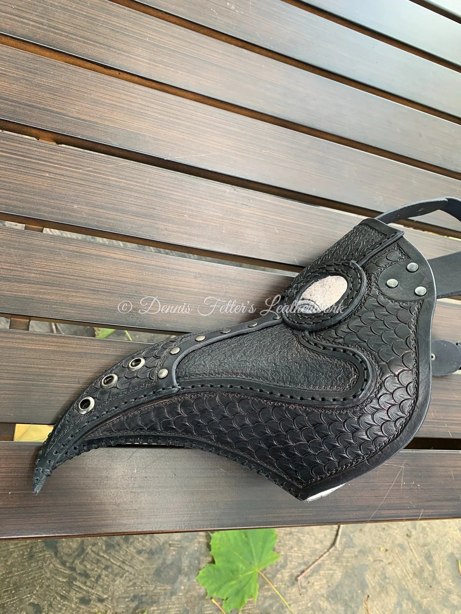 Leather Plague Doctor mask Stamped - Black (Choose lens color)