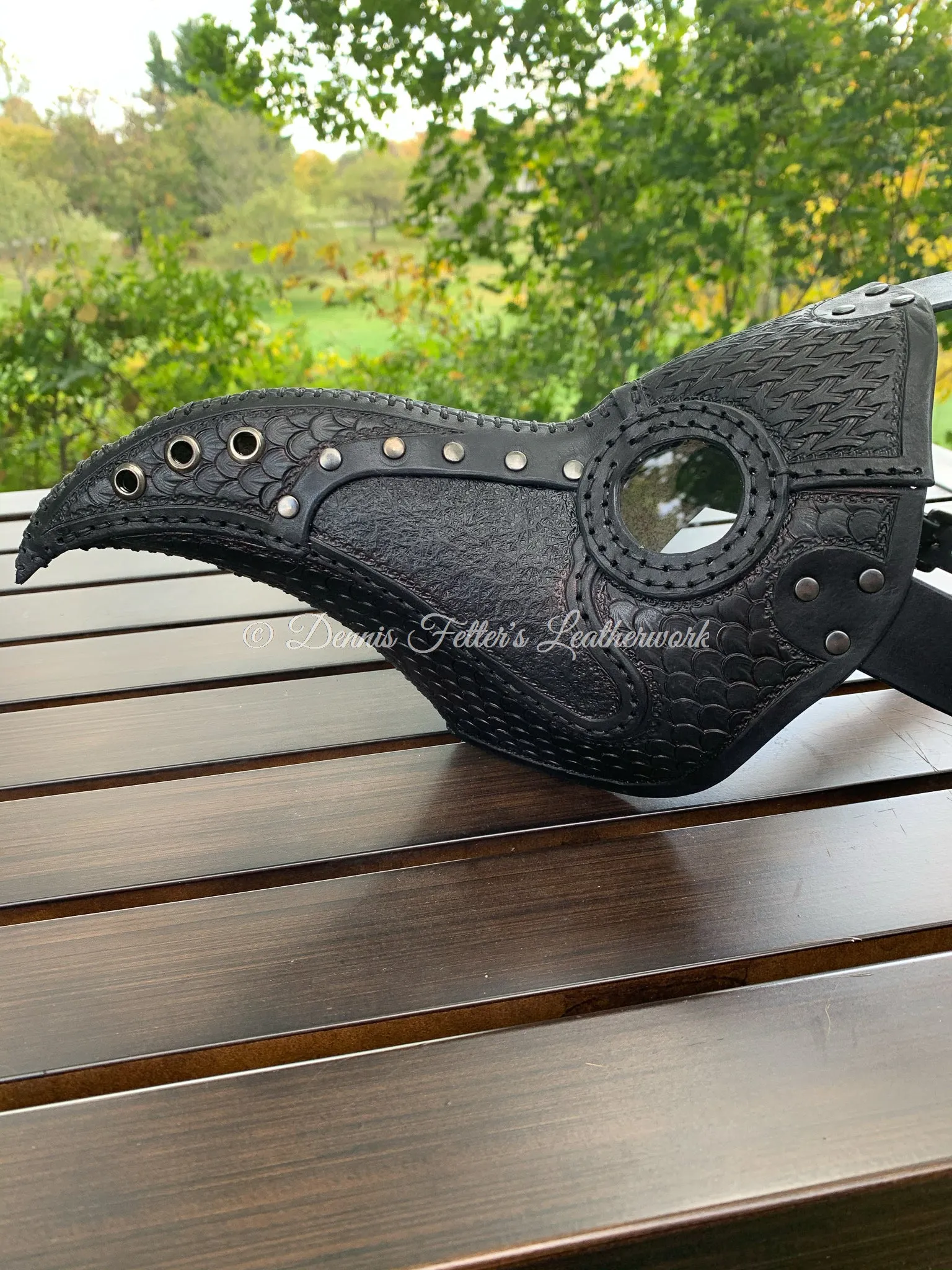 Leather Plague Doctor mask Stamped - Black (Choose lens color)