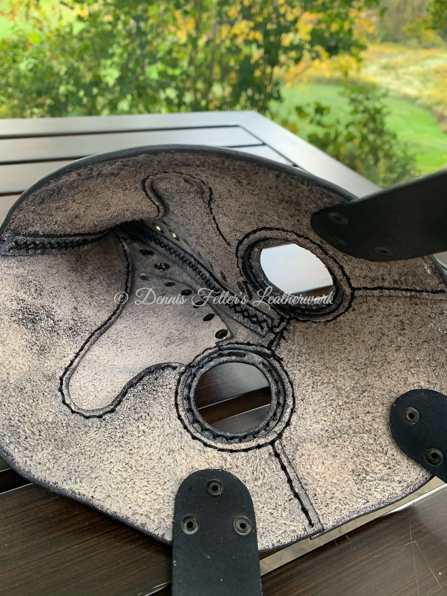 Leather Plague Doctor mask Stamped - Black (Choose lens color)