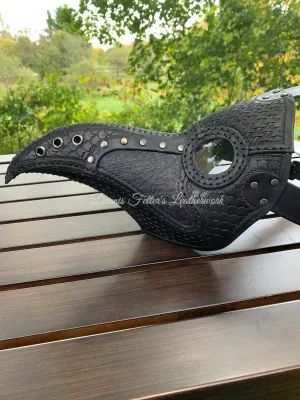 Leather Plague Doctor mask Stamped - Black (Choose lens color)