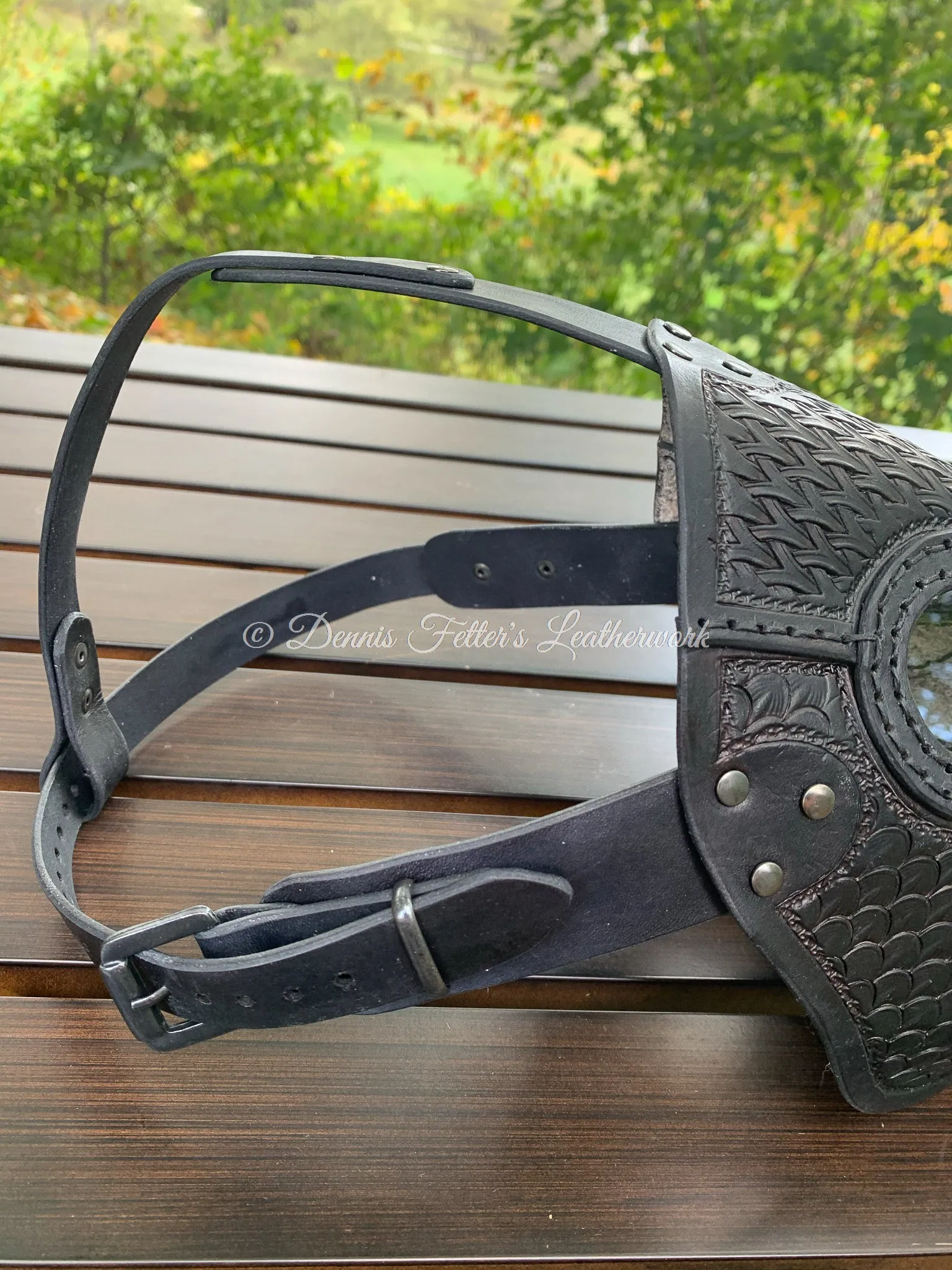 Leather Plague Doctor mask Stamped - Black (Choose lens color)