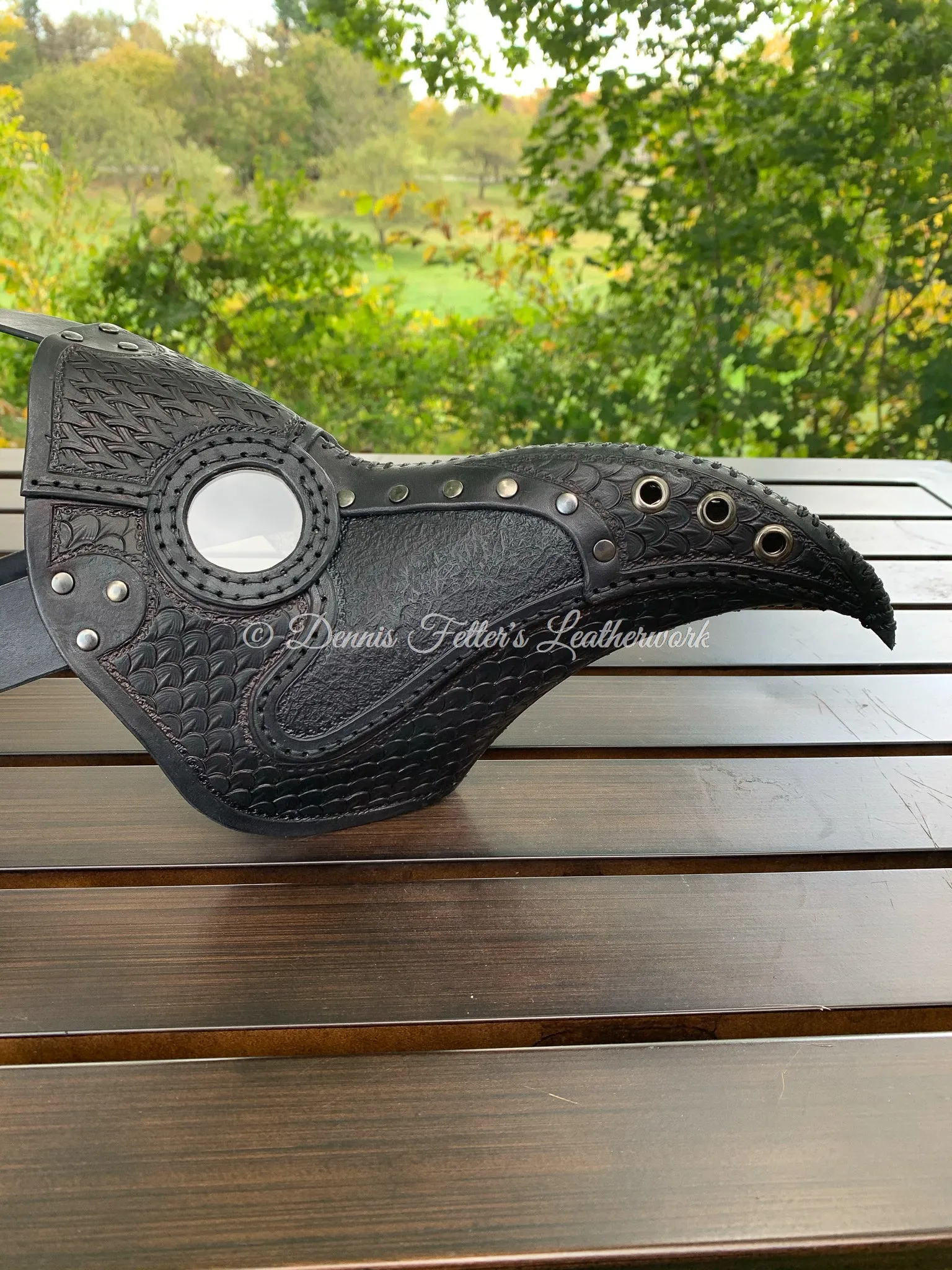 Leather Plague Doctor mask Stamped - Black (Choose lens color)
