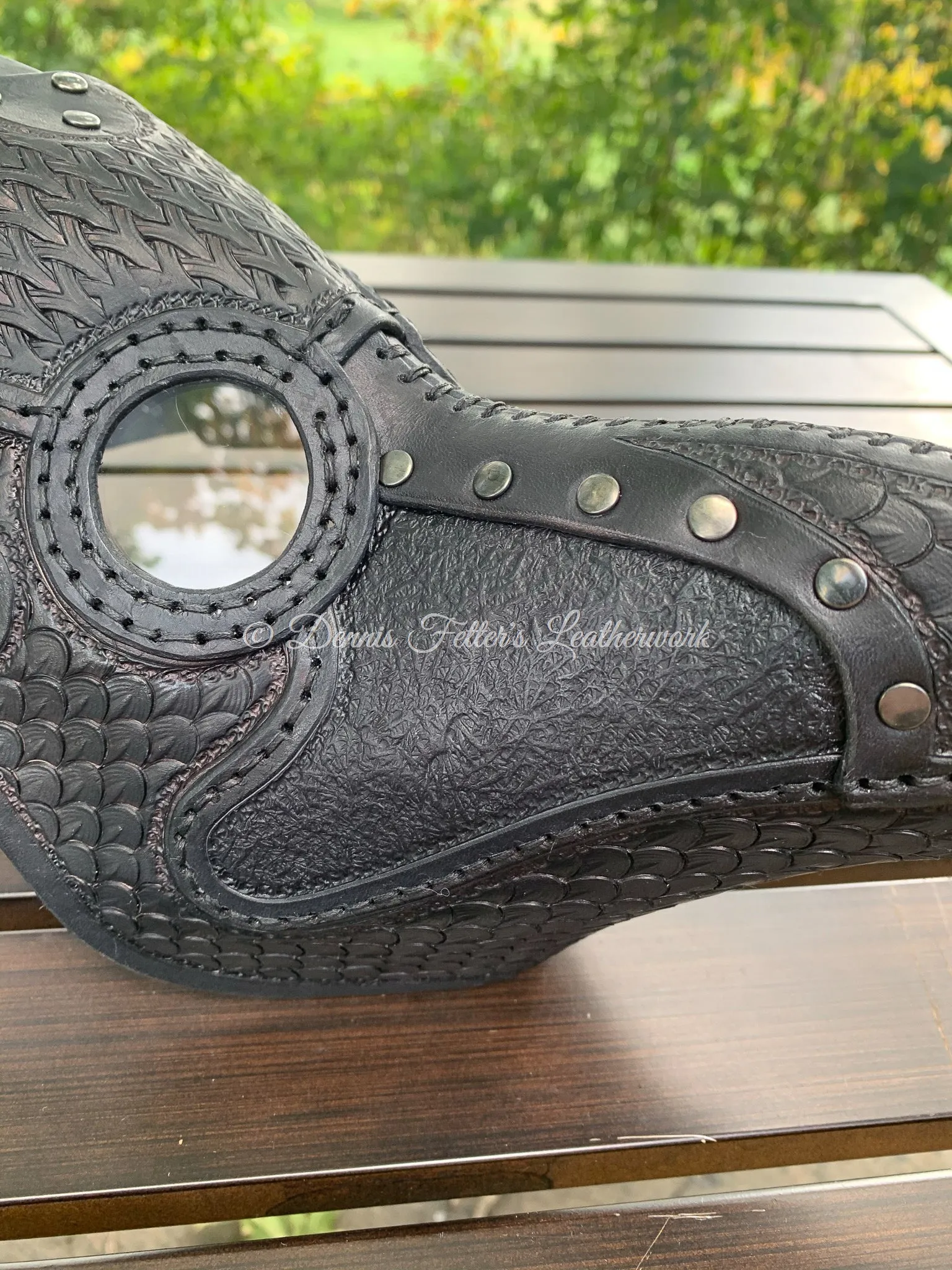 Leather Plague Doctor mask Stamped - Black (Choose lens color)