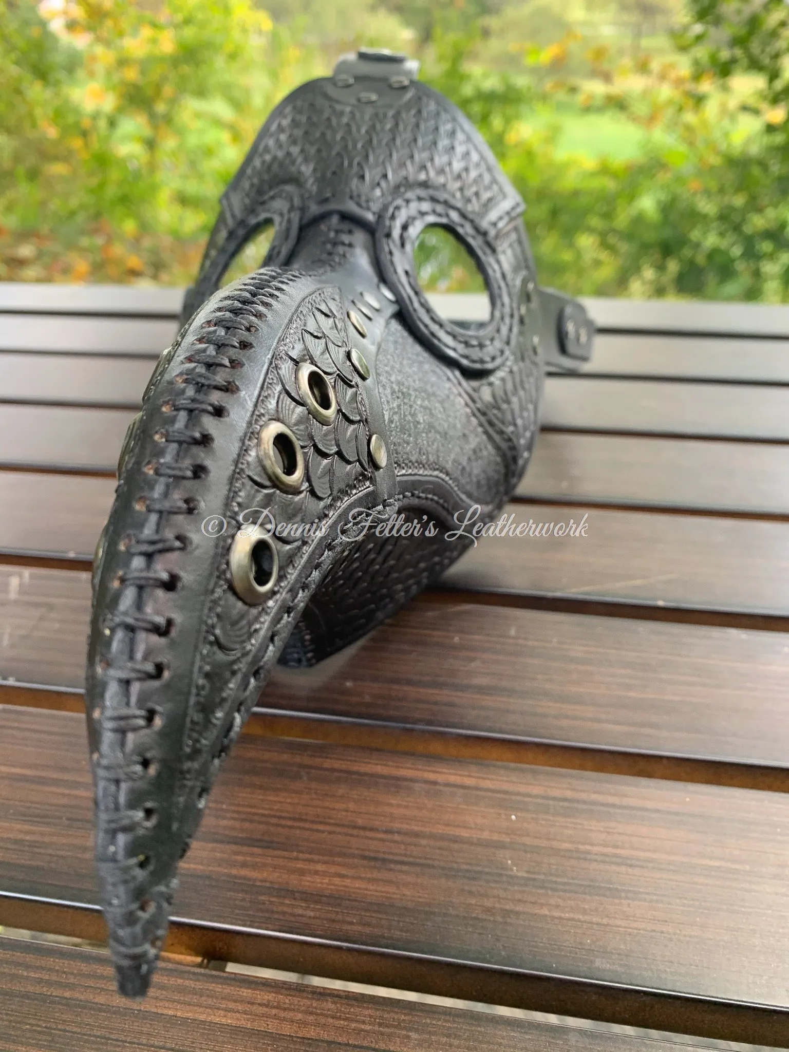 Leather Plague Doctor mask Stamped - Black (Choose lens color)