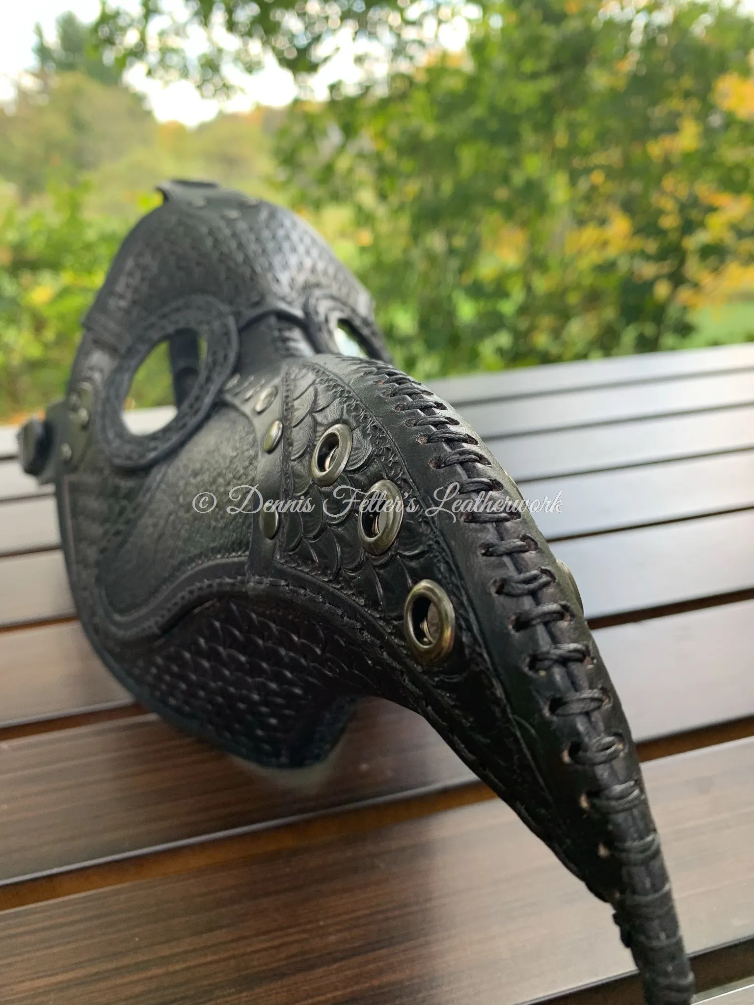 Leather Plague Doctor mask Stamped - Black (Choose lens color)