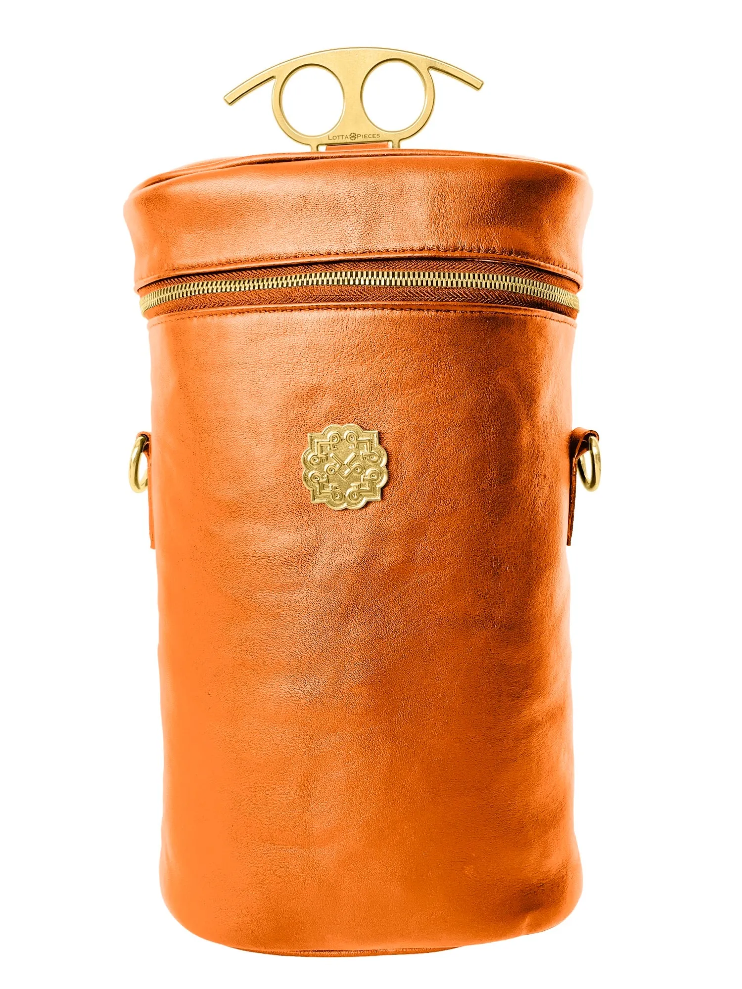 Lotta Pieces | Luxury Leather Wine Bottle Carrier Tote Bag With 007 Metal Handle