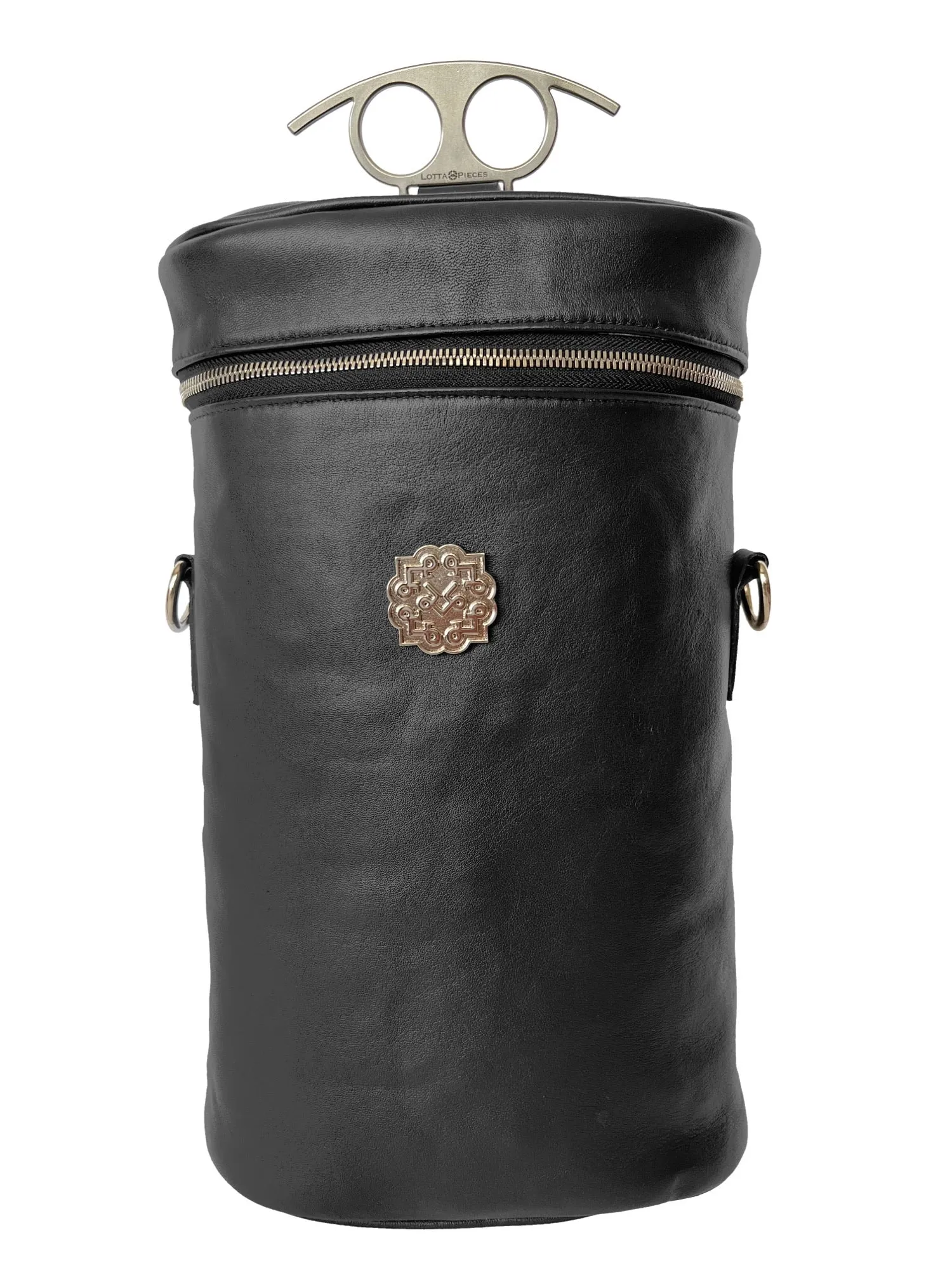 Lotta Pieces | Luxury Leather Wine Bottle Carrier Tote Bag With 007 Metal Handle