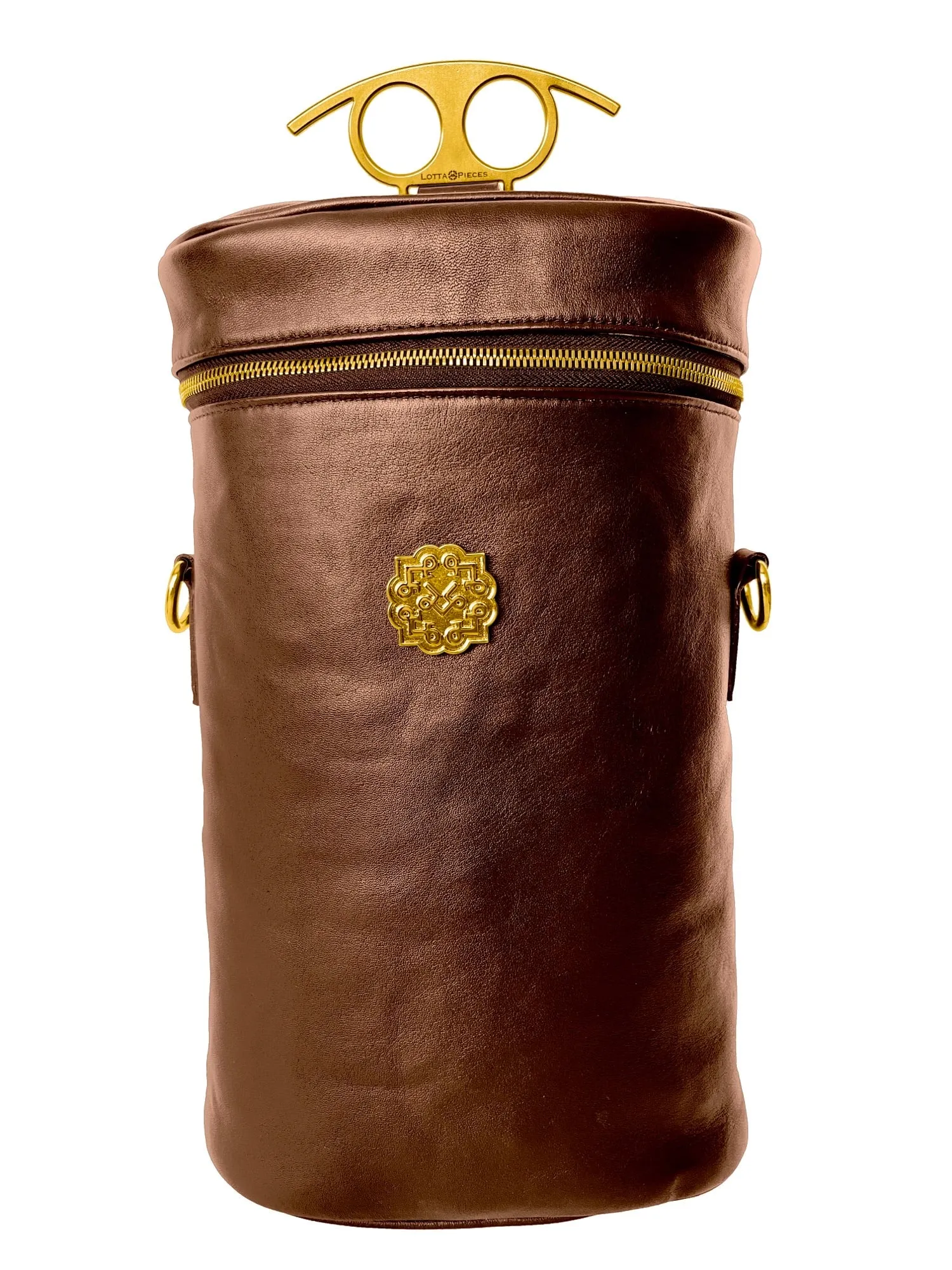 Lotta Pieces | Luxury Leather Wine Bottle Carrier Tote Bag With 007 Metal Handle