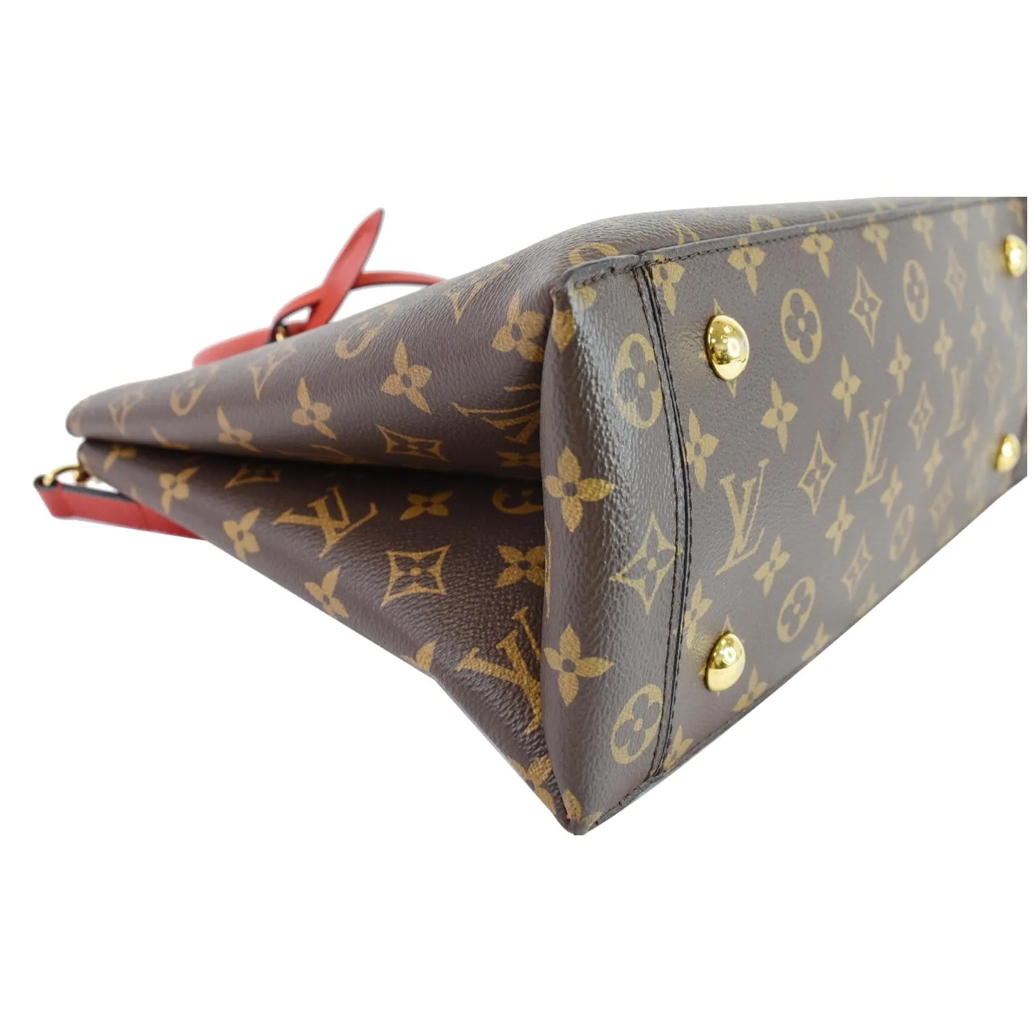 LOUIS VUITTON Flower Monogram Canvas Tote Bag Brown/Red