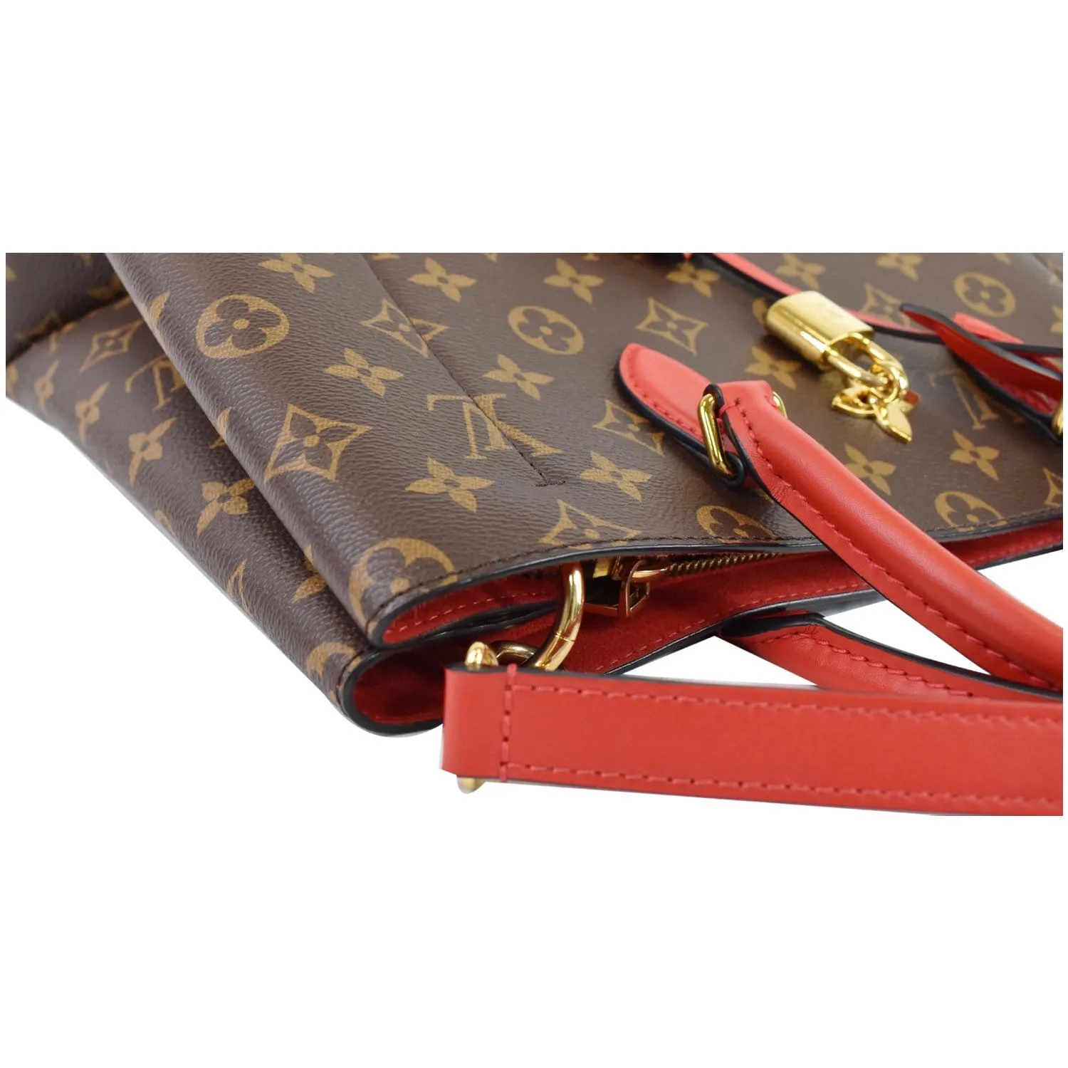 LOUIS VUITTON Flower Monogram Canvas Tote Bag Brown/Red