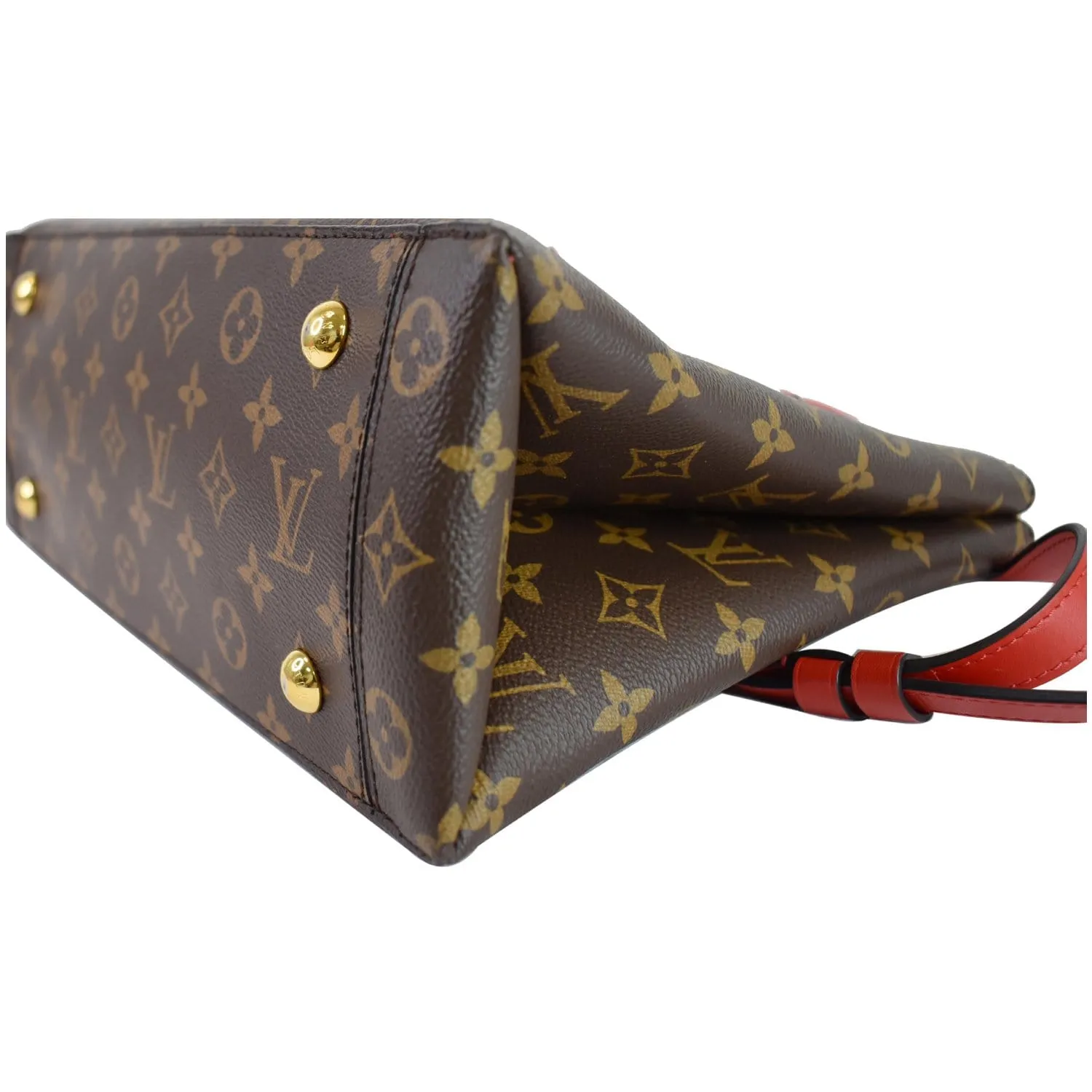 LOUIS VUITTON Flower Monogram Canvas Tote Bag Brown/Red