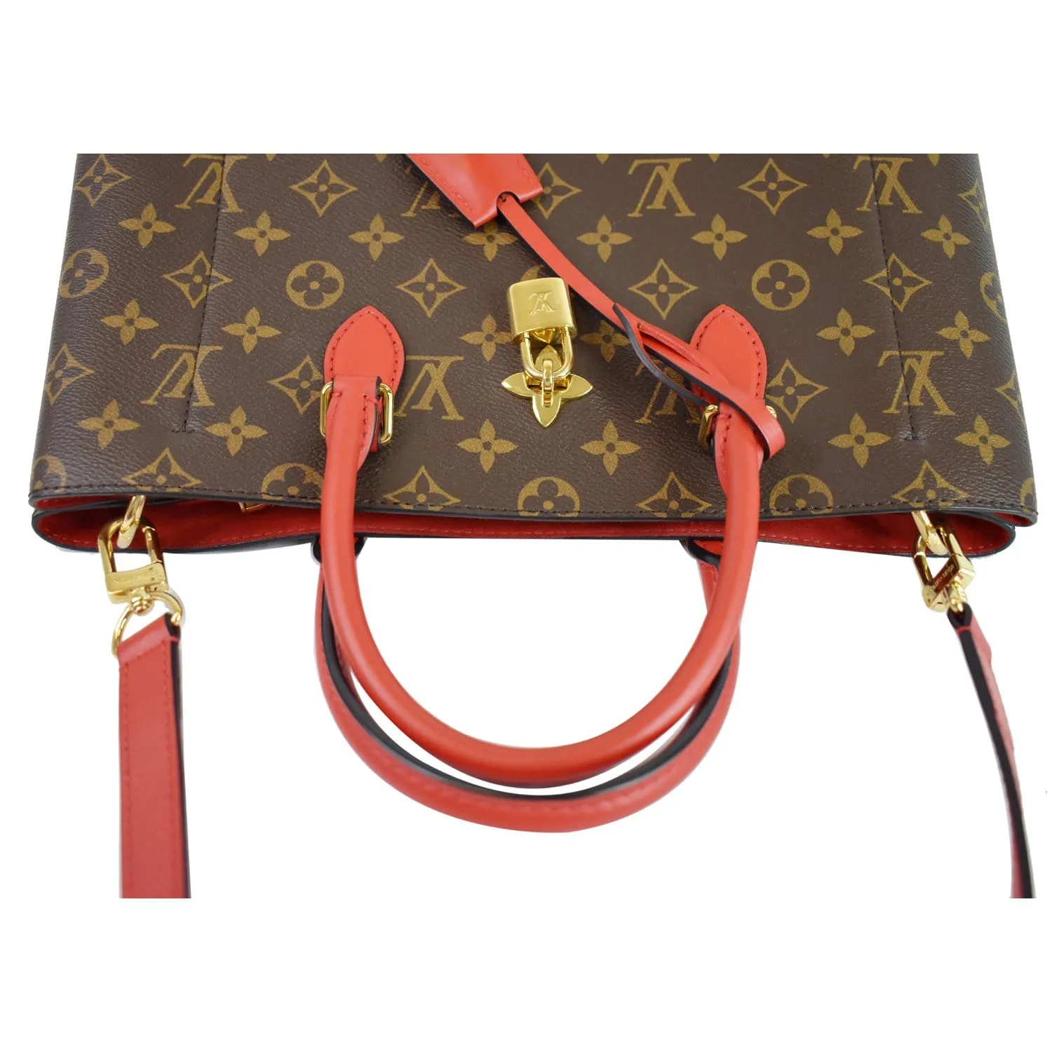 LOUIS VUITTON Flower Monogram Canvas Tote Bag Brown/Red