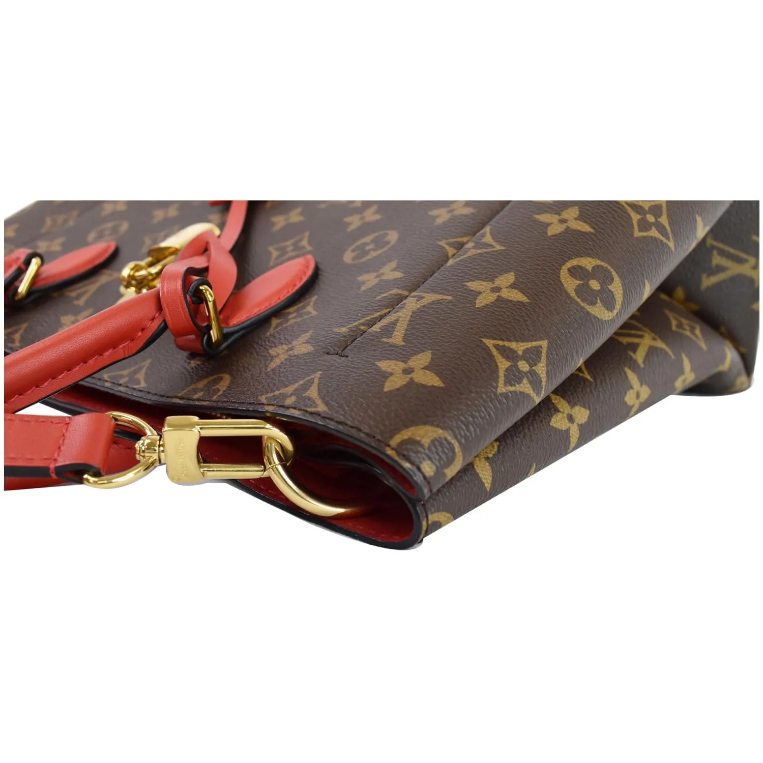 LOUIS VUITTON Flower Monogram Canvas Tote Bag Brown/Red