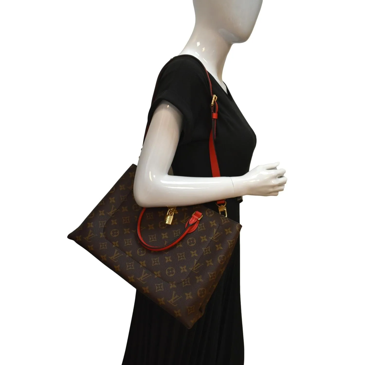 LOUIS VUITTON Flower Monogram Canvas Tote Shoulder Bag Cerise
