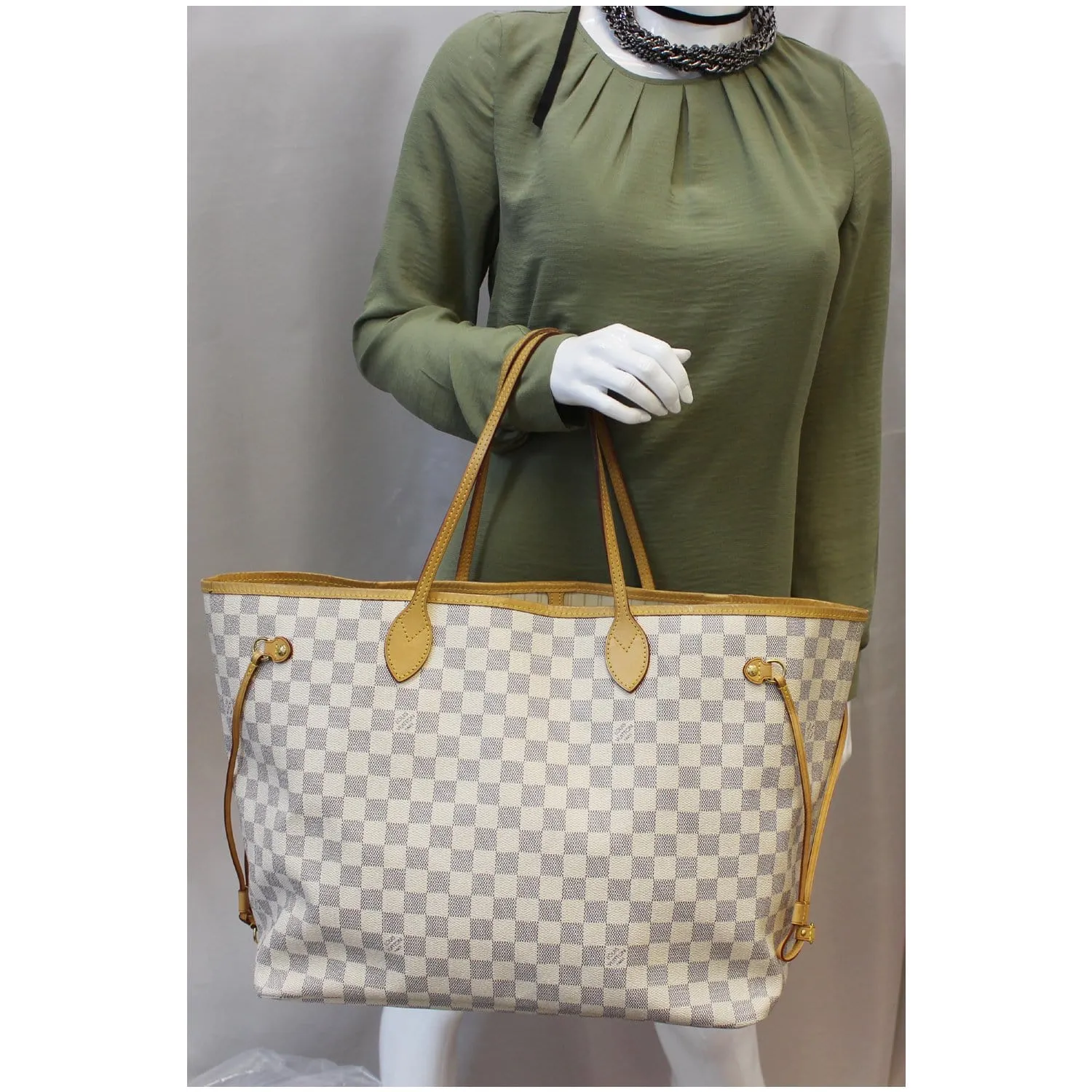 LOUIS VUITTON Neverfull GM Damier Azur Tote Shoulder Bag White