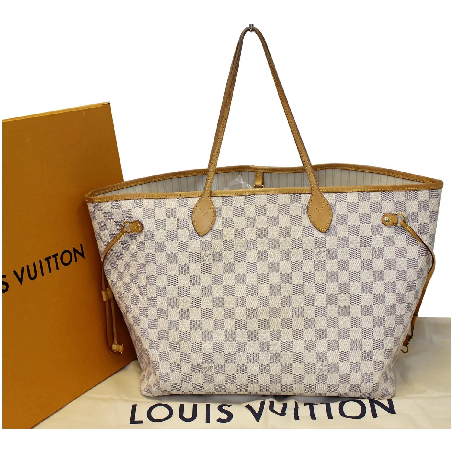 LOUIS VUITTON Neverfull GM Damier Azur Tote Shoulder Bag White