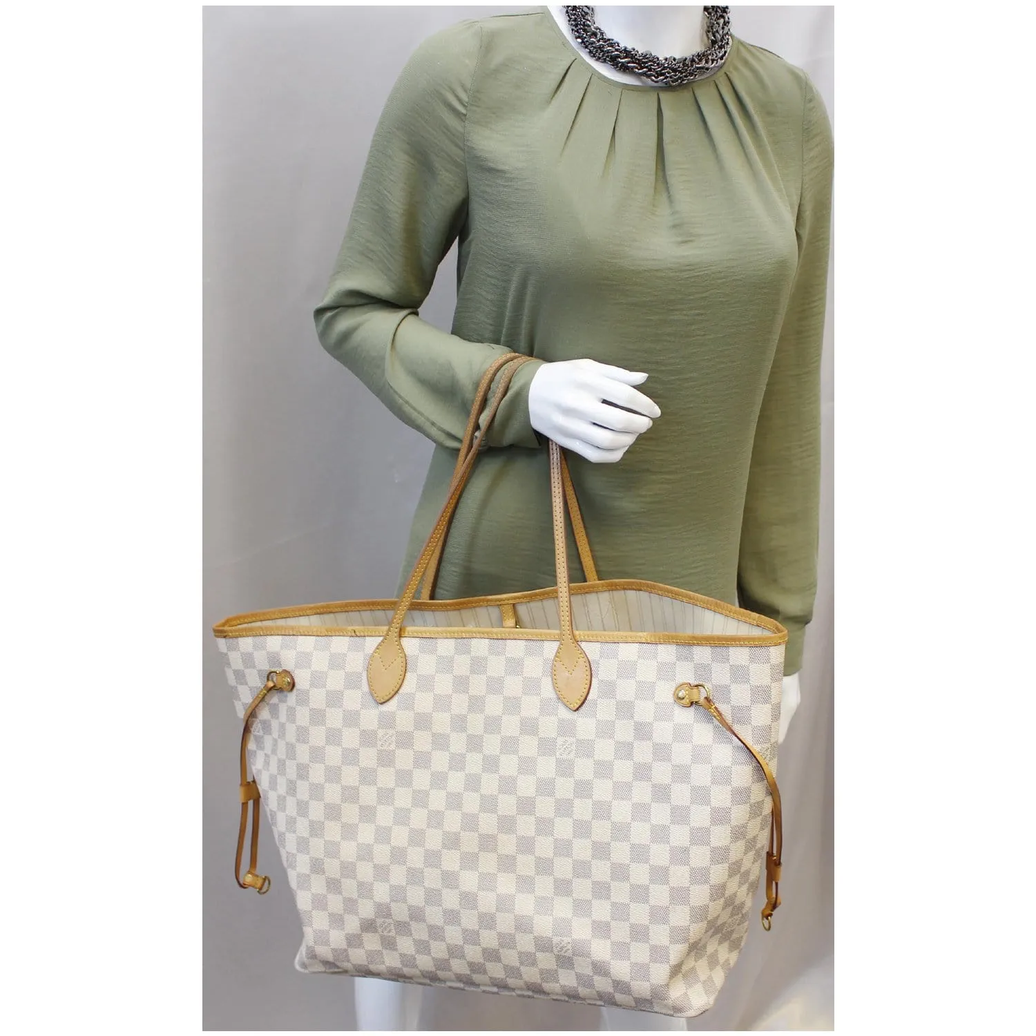 LOUIS VUITTON Neverfull GM Damier Azur Tote Shoulder Bag White