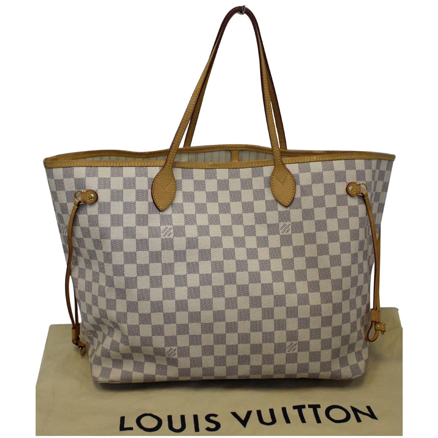 LOUIS VUITTON Neverfull GM Damier Azur Tote Shoulder Bag White