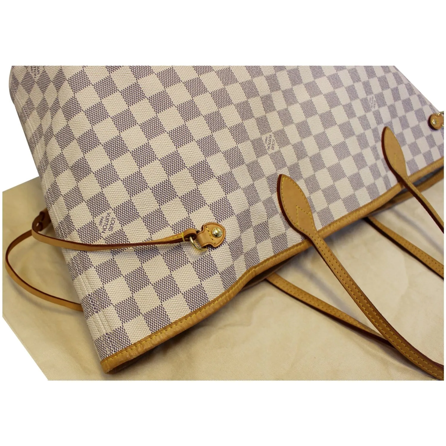LOUIS VUITTON Neverfull GM Damier Azur Tote Shoulder Bag White