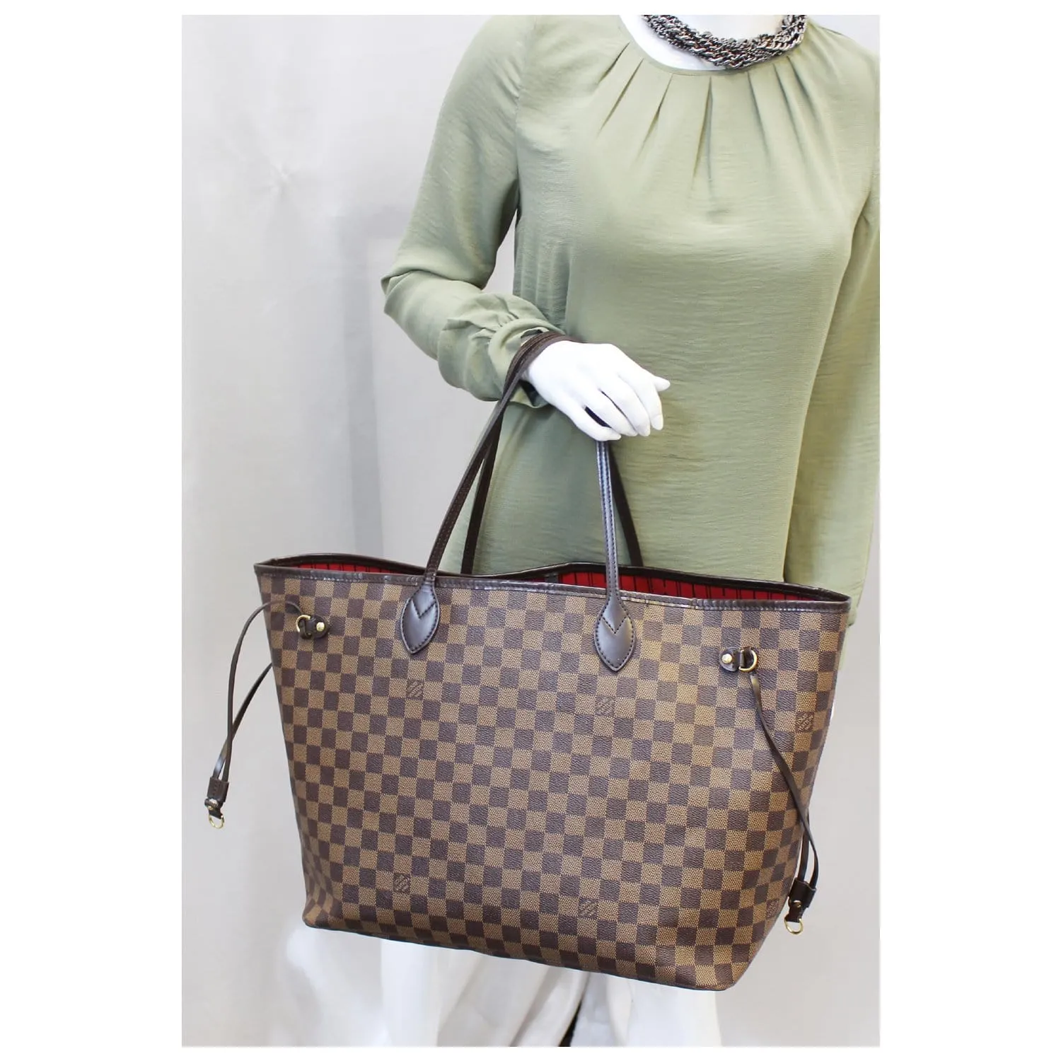 LOUIS VUITTON Neverfull GM Damier Ebene Tote Shoulder Bag Brown
