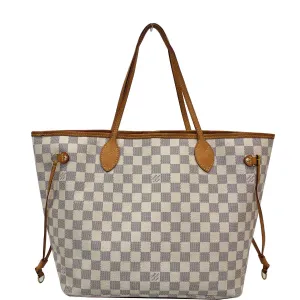 LOUIS VUITTON Neverfull MM Damier Azur Tote Shoulder Bag White