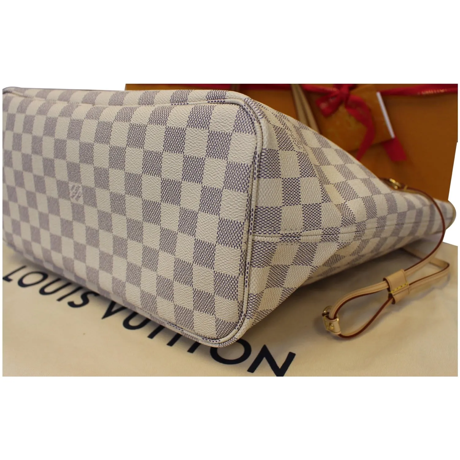 LOUIS VUITTON Neverfull MM Damier Azur Tote Shoulder Bag White