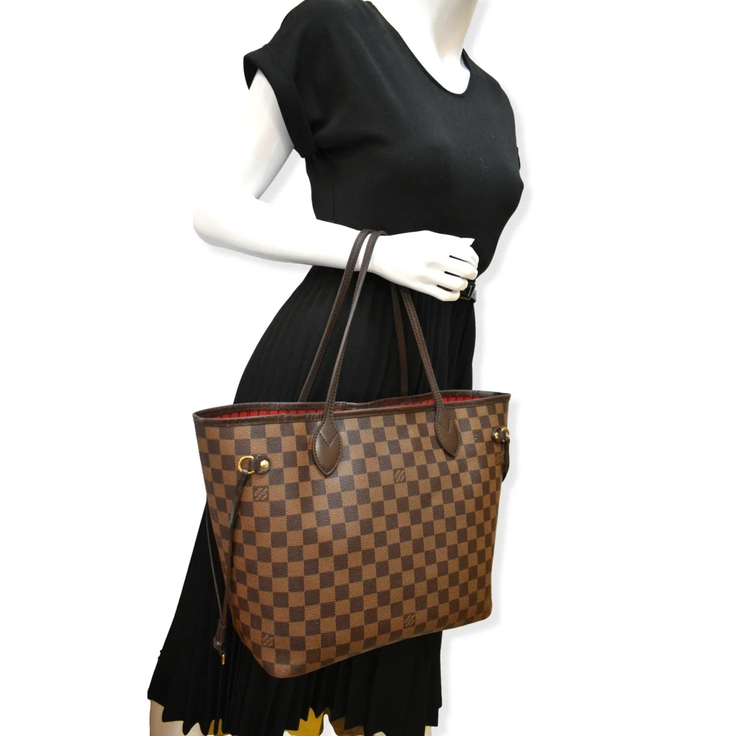 LOUIS VUITTON Neverfull MM Damier Ebene Shoulder Tote Bag Brown