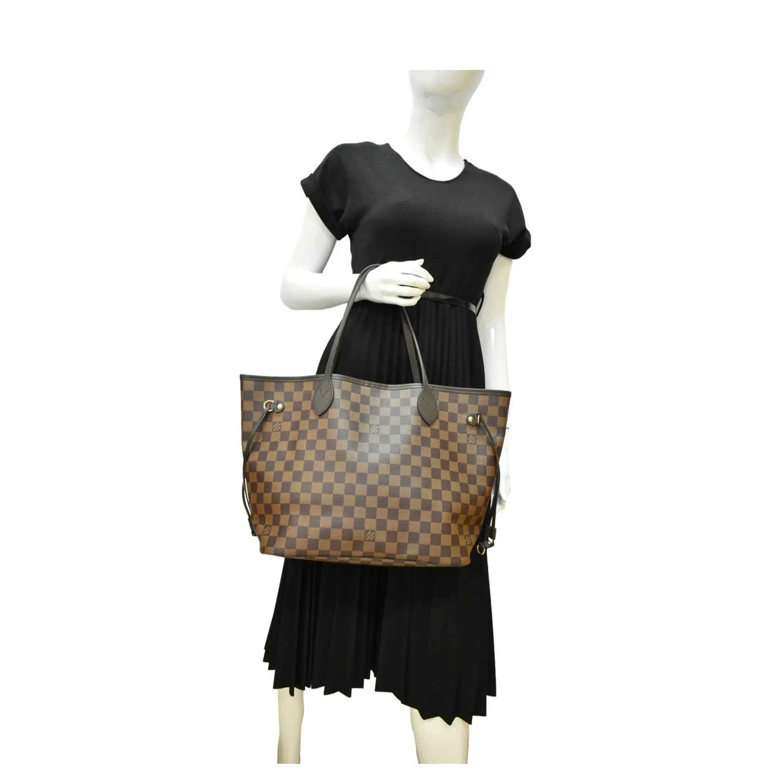 LOUIS VUITTON Neverfull MM Damier Ebene Tote Bag Brown
