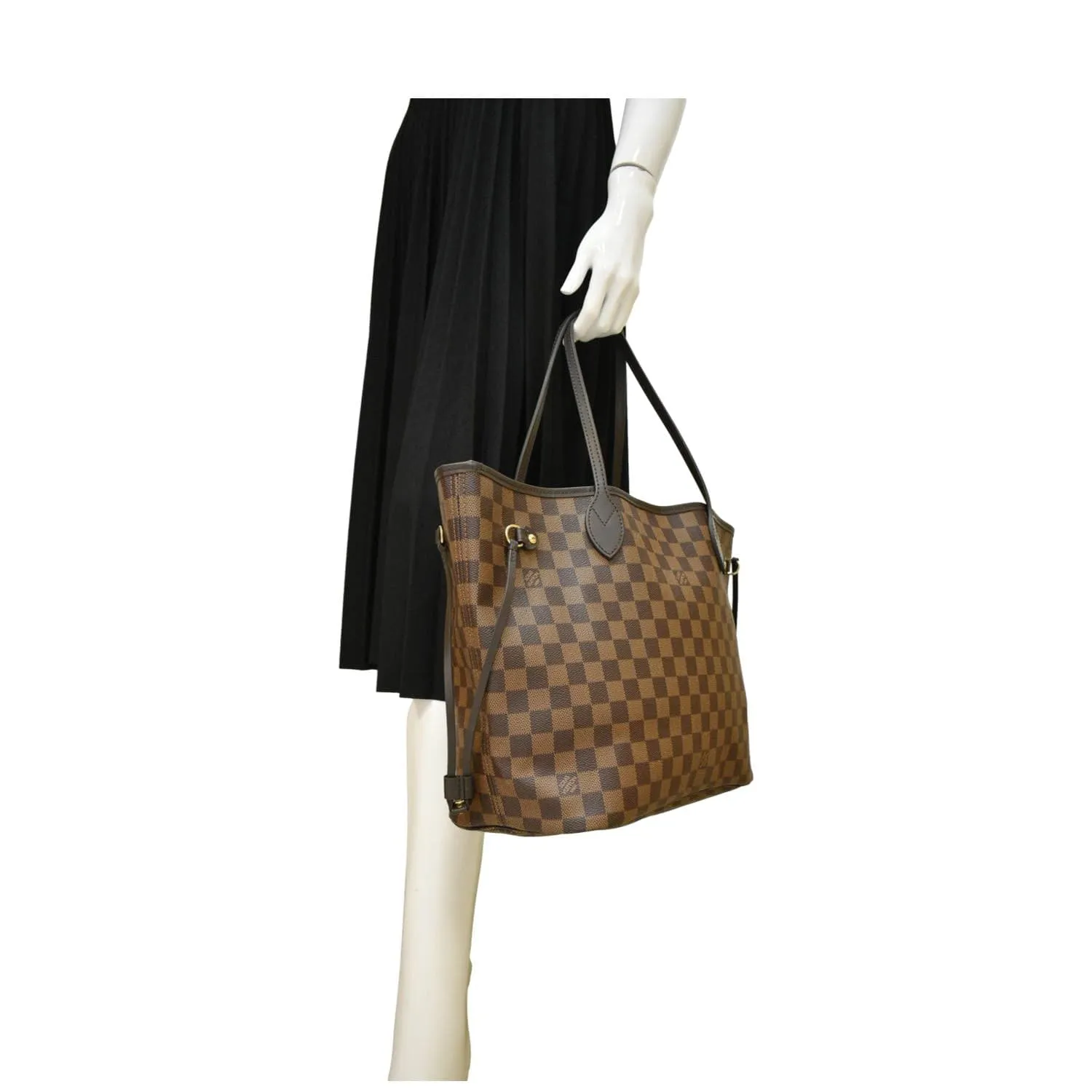 LOUIS VUITTON Neverfull MM Damier Ebene Tote Bag Brown