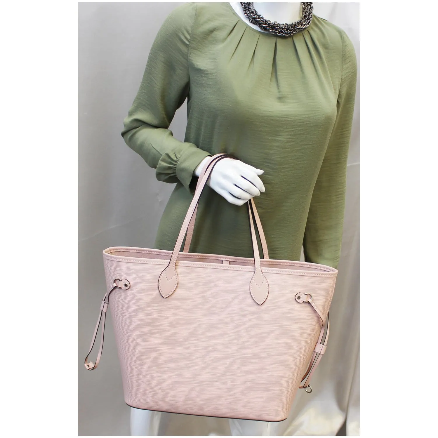 LOUIS VUITTON Neverfull MM Epi Leather Tote Shoulder Bag Rose Ballerine