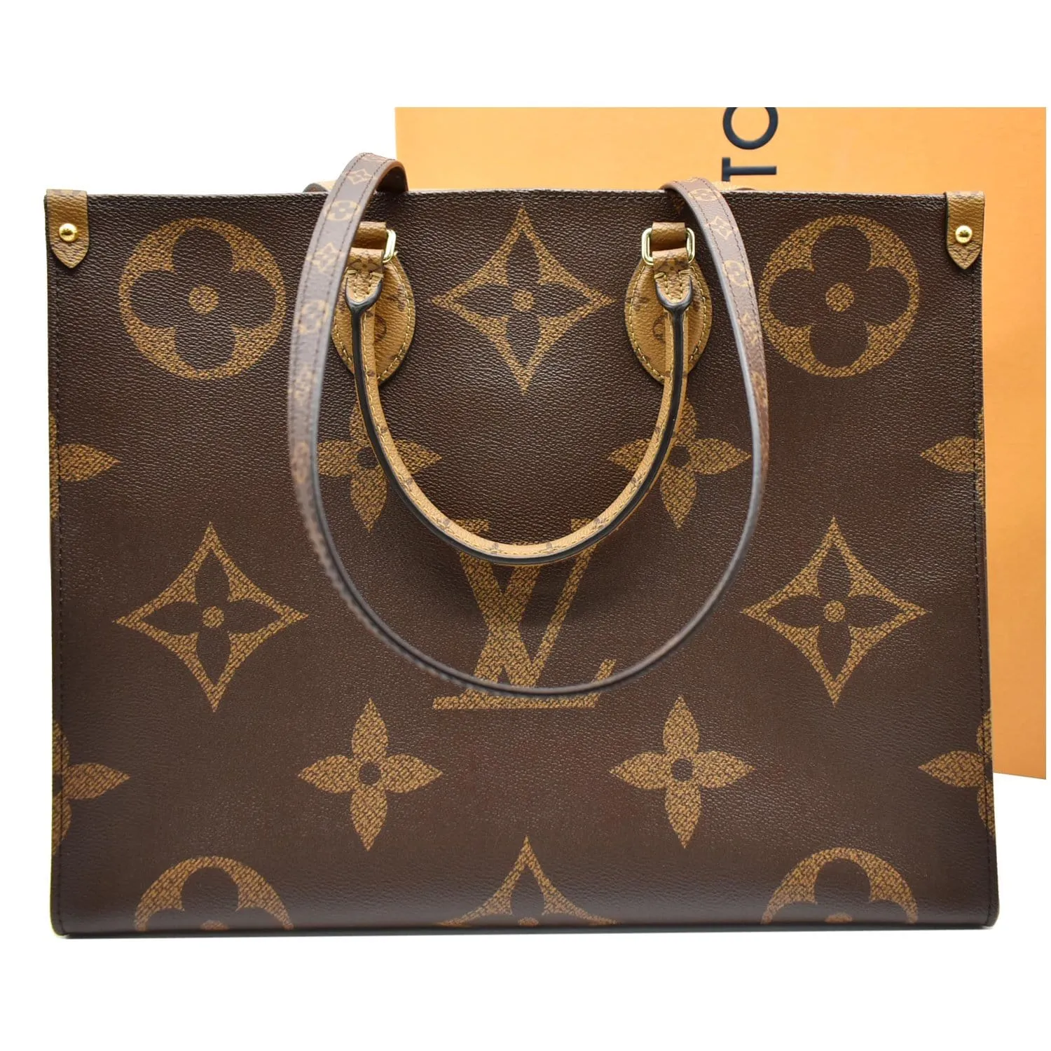 LOUIS VUITTON Onthego GM Reverse Monogram Canvas Tote Shoulder Bag Brown