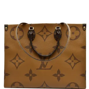 LOUIS VUITTON Onthego GM Reverse Monogram Canvas Tote Shoulder Bag Brown