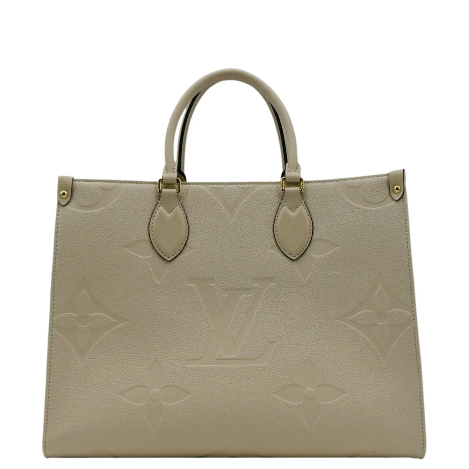 LOUIS VUITTON Onthego MM Monogram Empreinte Leather Tote Bag Cream