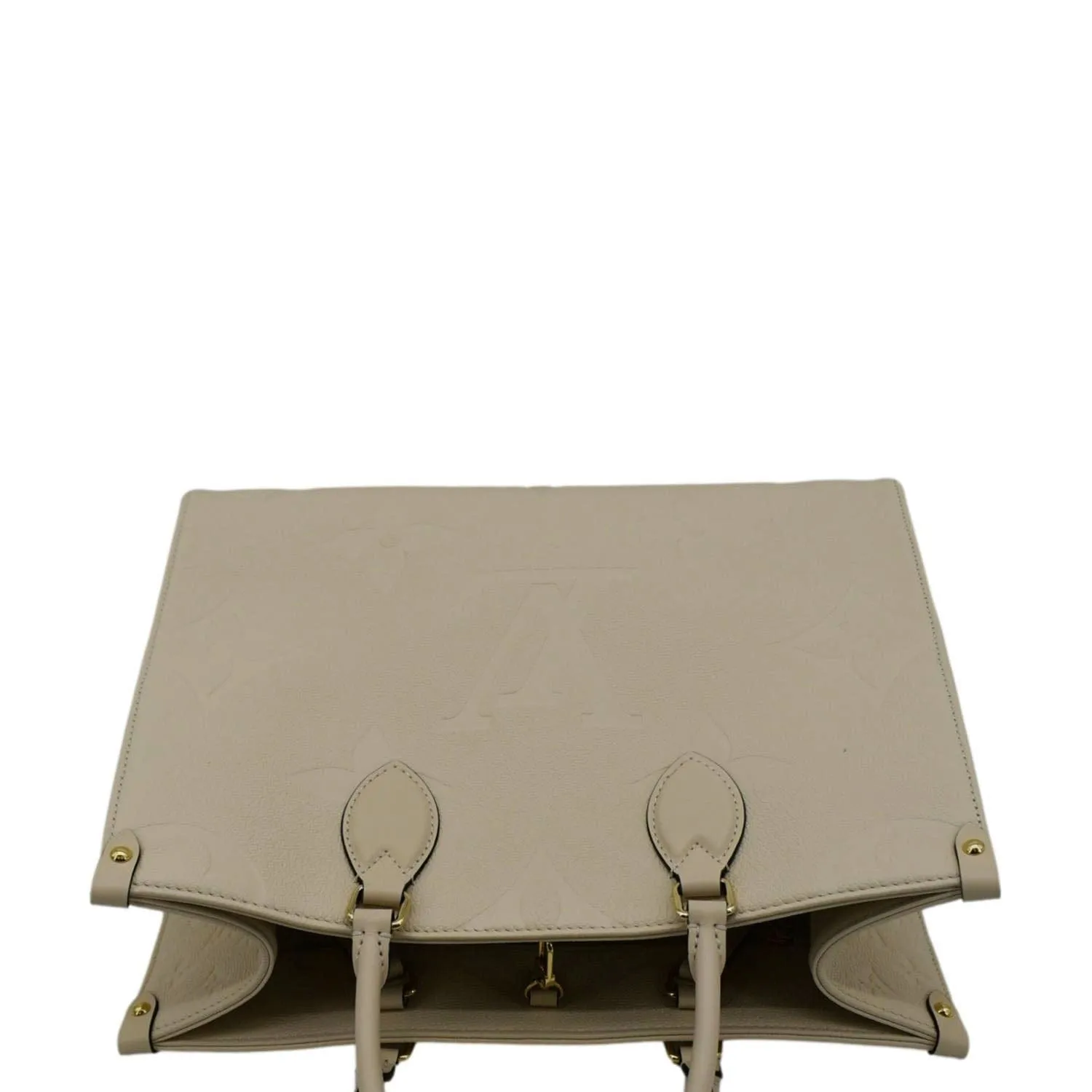 LOUIS VUITTON Onthego MM Monogram Empreinte Leather Tote Bag Cream