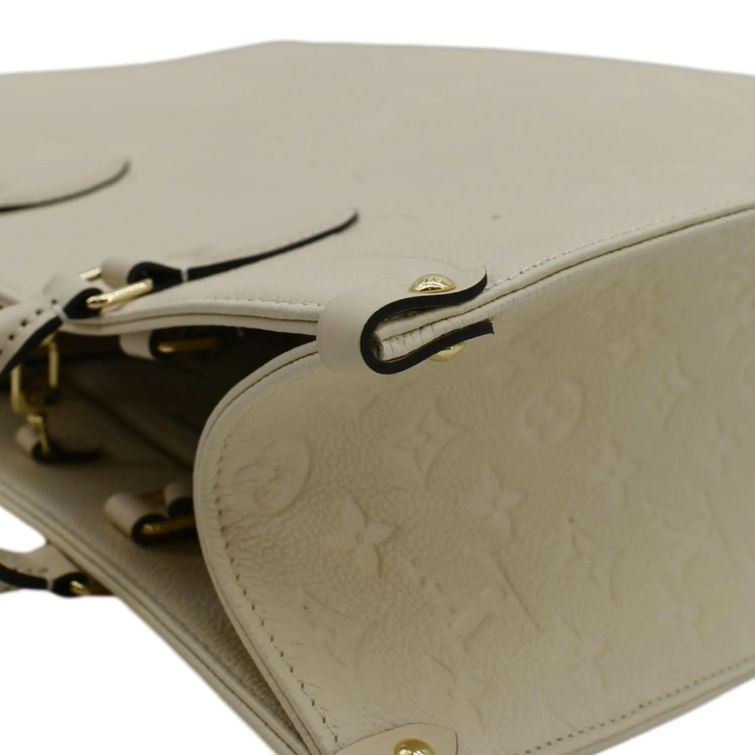 LOUIS VUITTON Onthego MM Monogram Empreinte Leather Tote Bag Cream