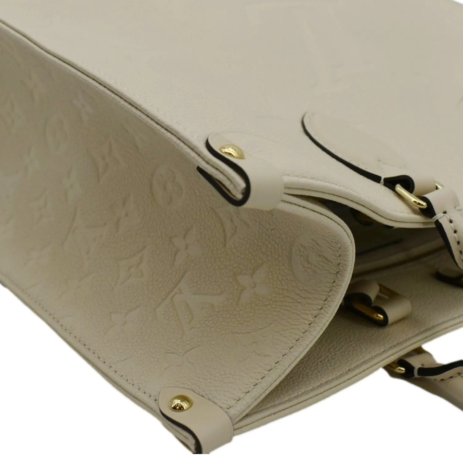 LOUIS VUITTON Onthego MM Monogram Empreinte Leather Tote Bag Cream