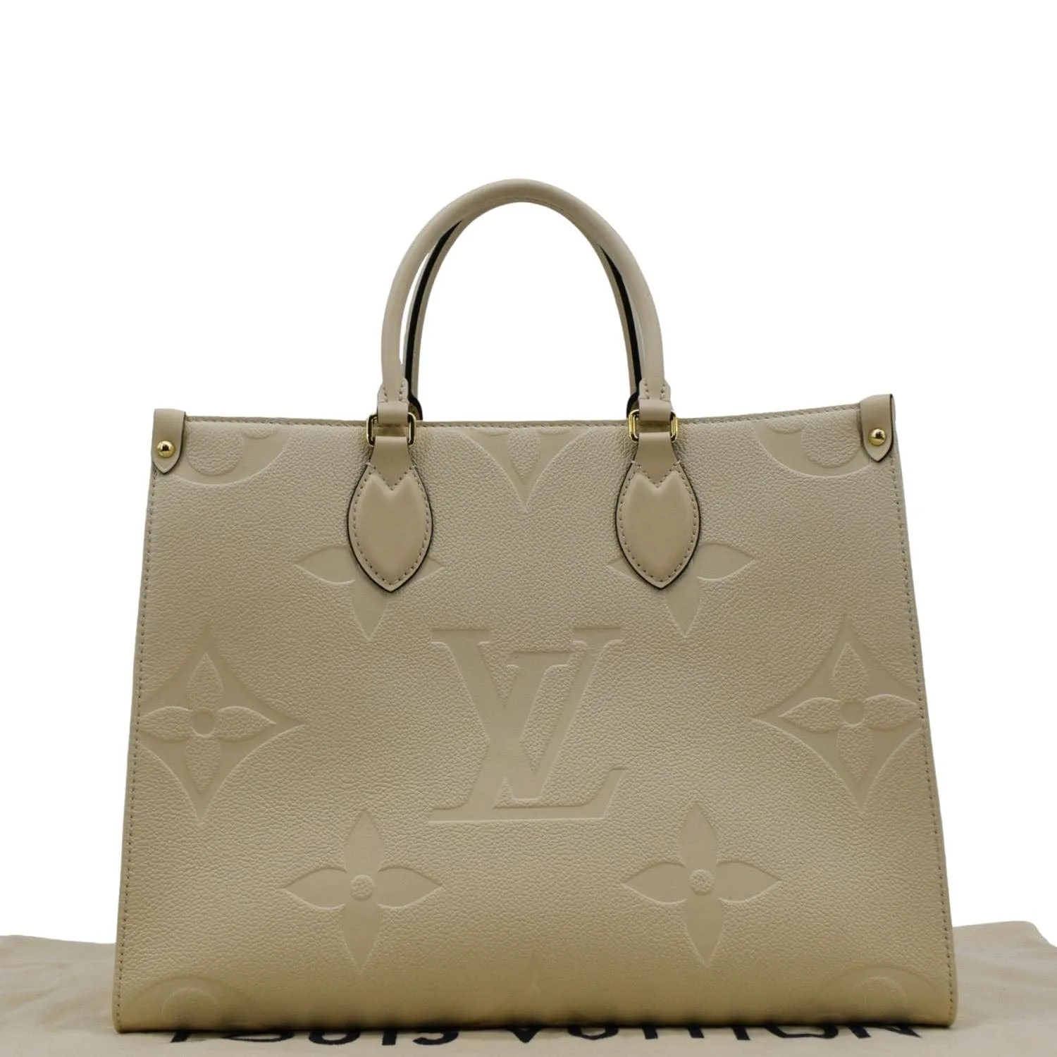 LOUIS VUITTON Onthego MM Monogram Empreinte Leather Tote Bag Cream
