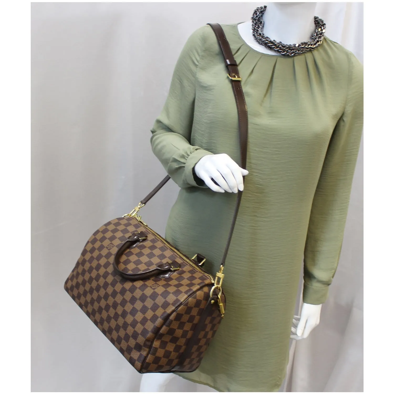 LOUIS VUITTON Speedy 30 Bandouliere Damier Ebene Shoulder Bag Brown