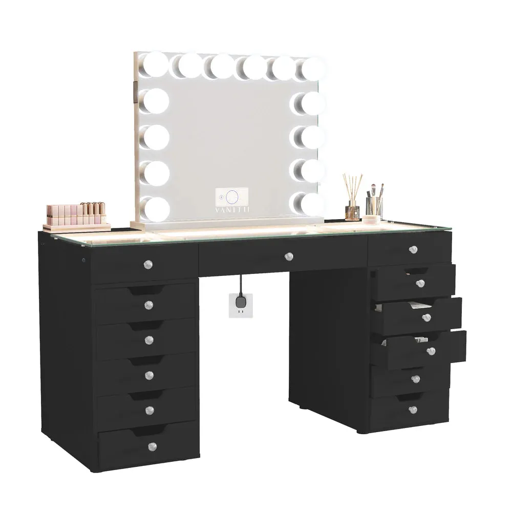 LUXE Vanity Desk Pro 13 Storage Drawers with LED Light & RGB, White Pink or Black