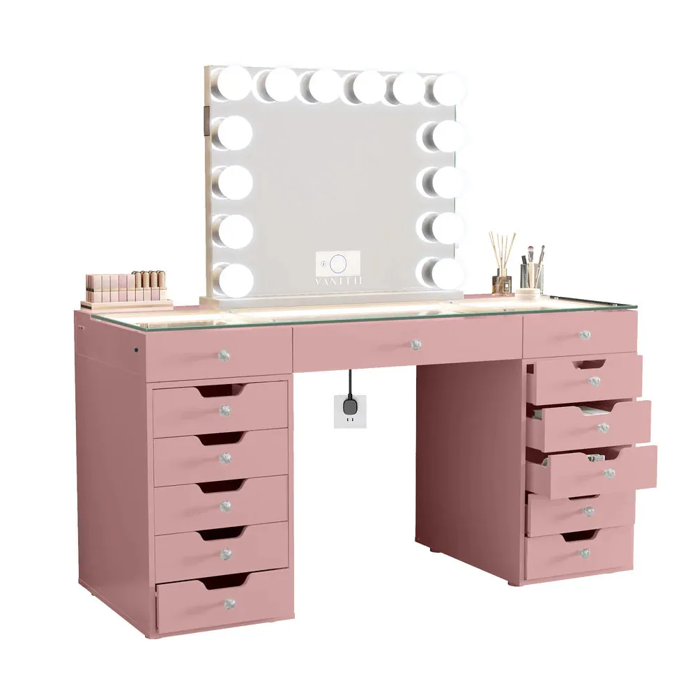 LUXE Vanity Desk Pro 13 Storage Drawers with LED Light & RGB, White Pink or Black