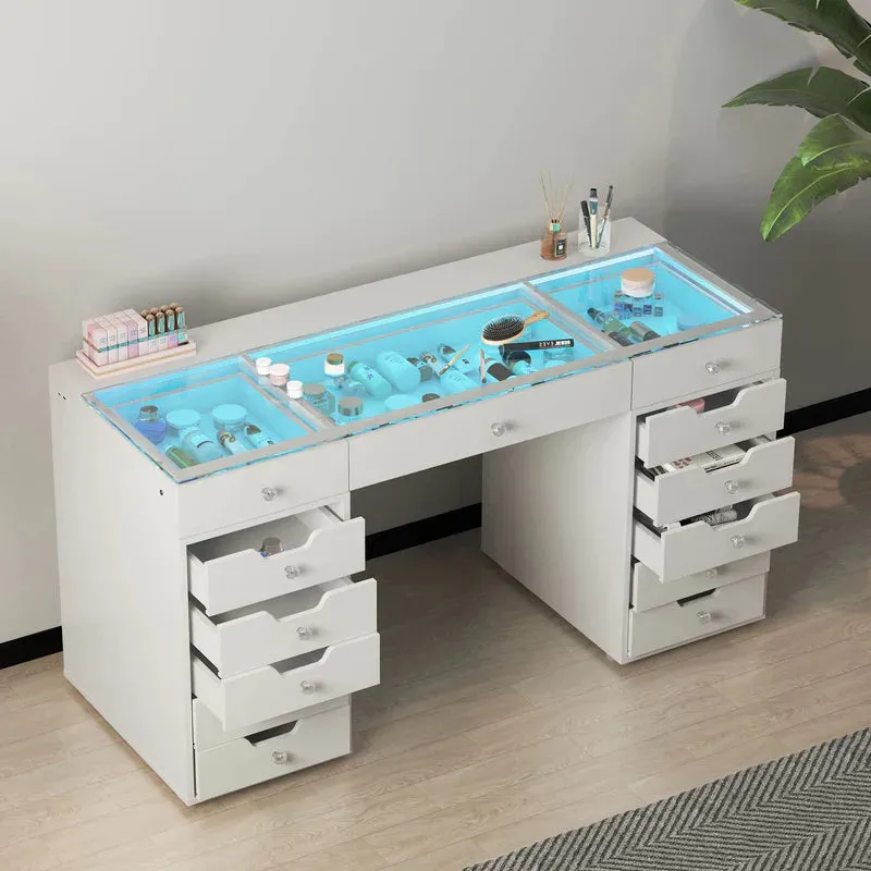 LUXE Vanity Desk Pro 13 Storage Drawers with LED Light & RGB, White Pink or Black