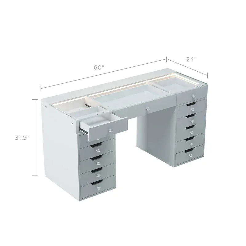 LUXE Vanity Desk Pro 13 Storage Drawers with LED Light & RGB, White Pink or Black