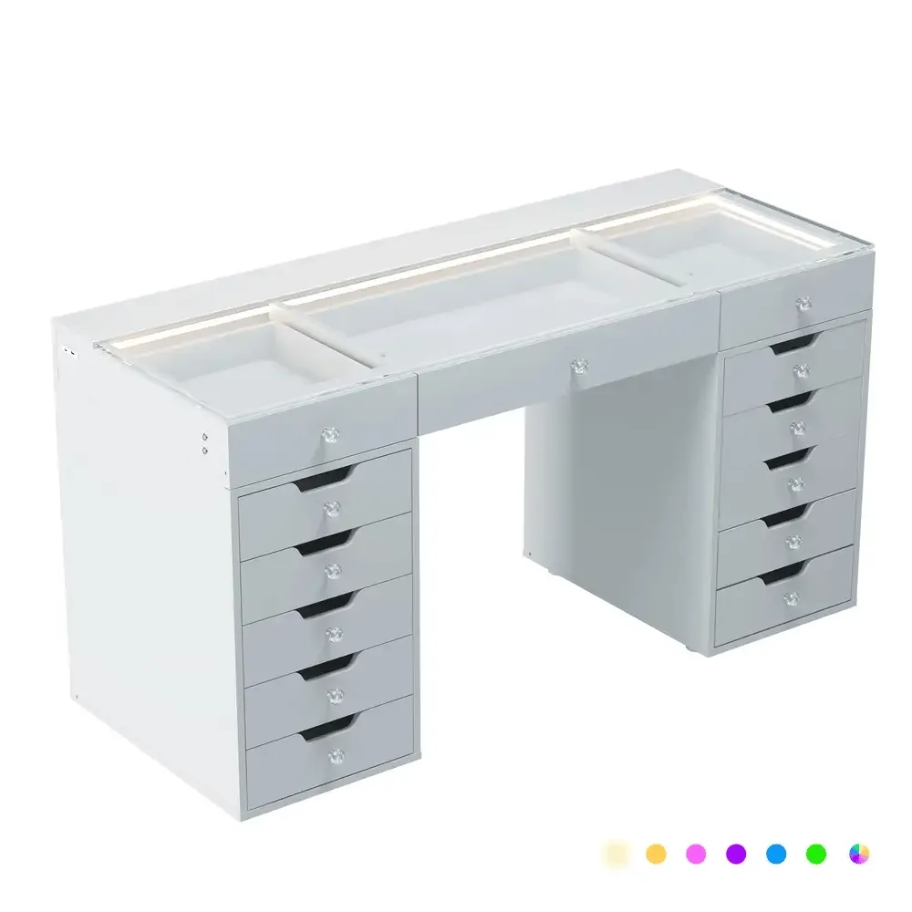 LUXE Vanity Desk Pro 13 Storage Drawers with LED Light & RGB, White Pink or Black