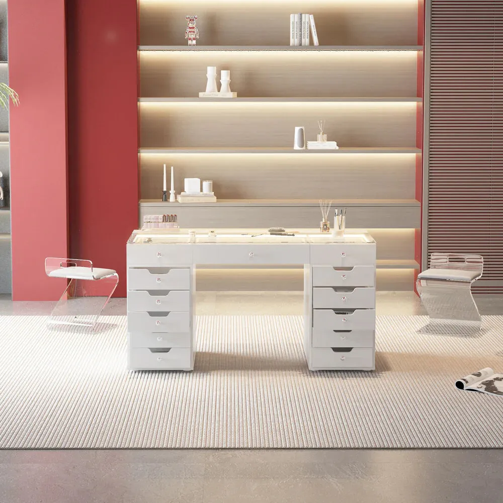 LUXE Vanity Desk Pro 13 Storage Drawers with LED Light & RGB, White Pink or Black