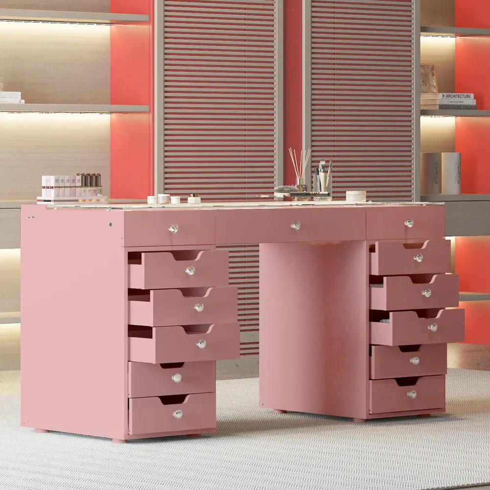 LUXE Vanity Desk Pro 13 Storage Drawers with LED Light & RGB, White Pink or Black