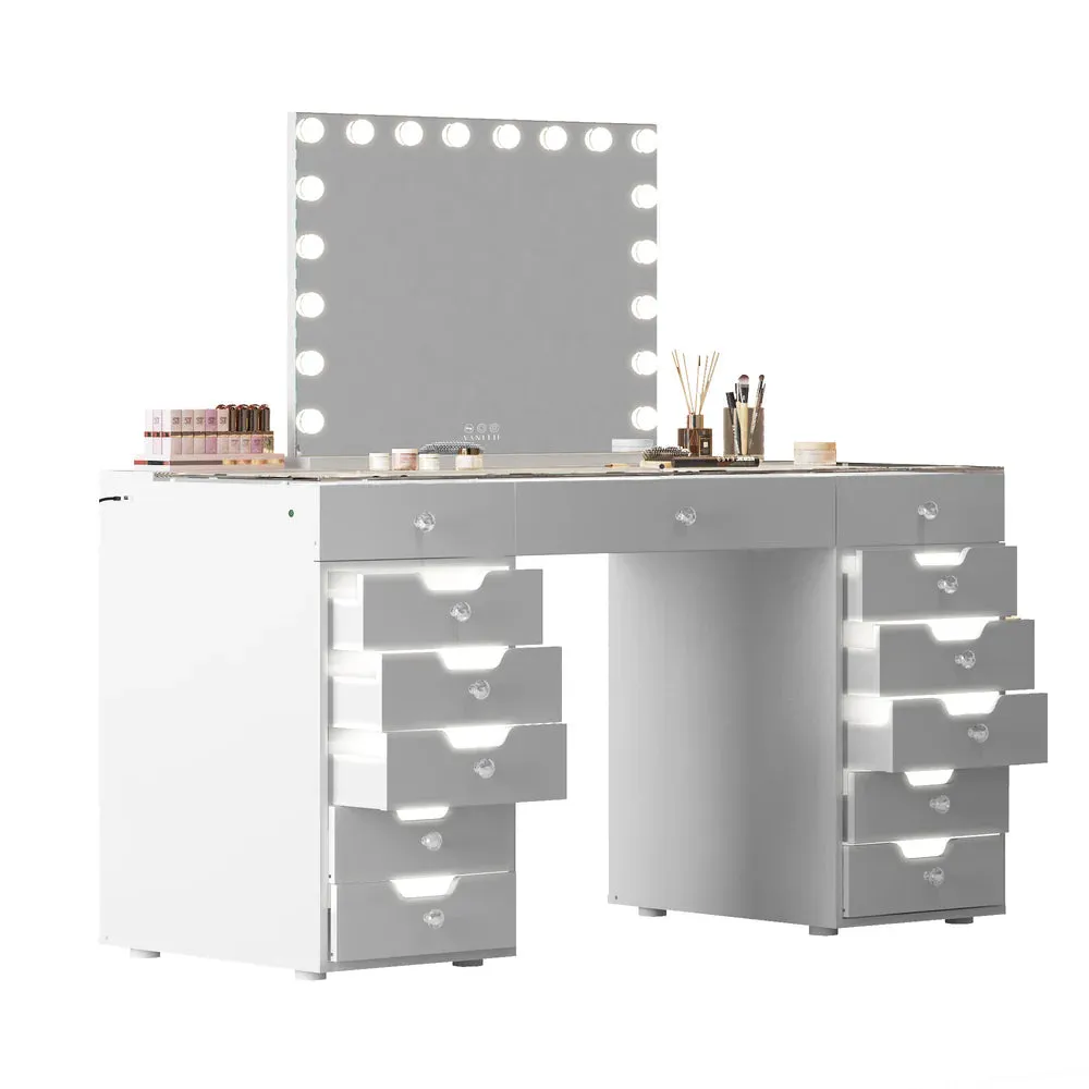 LUXE Vanity Desk Pro 13 Storage Drawers with LED Light & RGB, White Pink or Black
