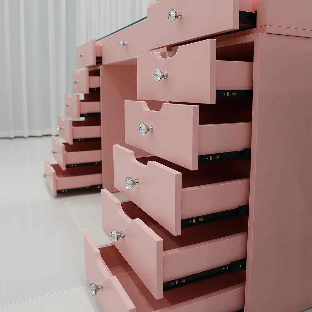 LUXE Vanity Desk Pro 13 Storage Drawers with LED Light & RGB, White Pink or Black