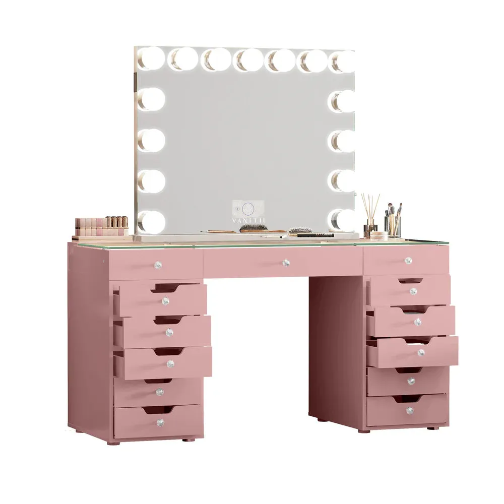LUXE Vanity Desk Pro 13 Storage Drawers with LED Light & RGB, White Pink or Black