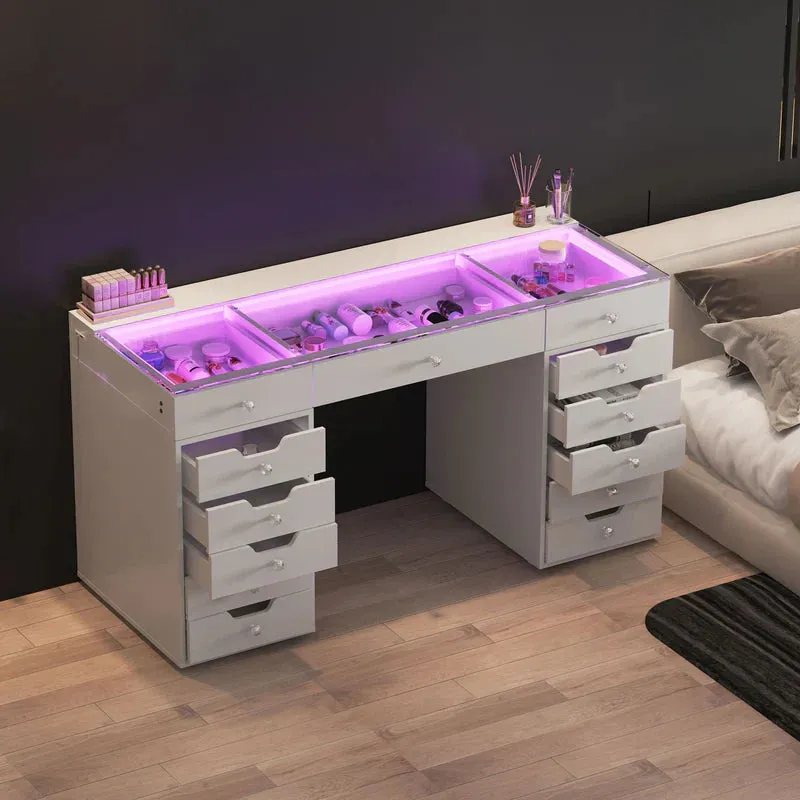 LUXE Vanity Desk Pro 13 Storage Drawers with LED Light & RGB, White Pink or Black