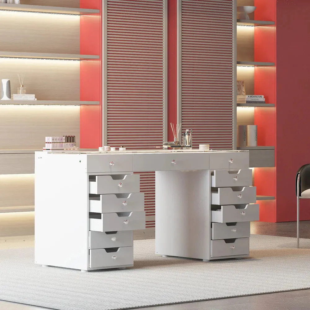LUXE Vanity Desk Pro 13 Storage Drawers with LED Light & RGB, White Pink or Black